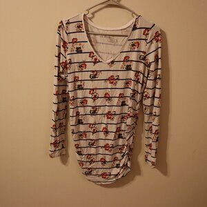 Motherhood long sleeved, white, black striped, flower maternity shirt, S, Rayon